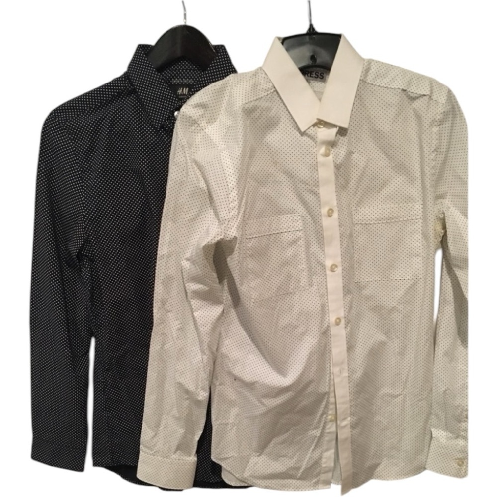 Lot of 2 long-sleeve polka dots button up shirts 08.
